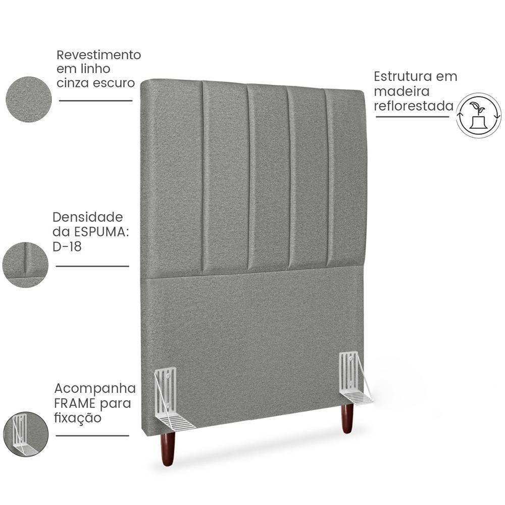 Cabeceira Solteiro 90cm Arlla Linho Cinza Escuro Rm Cinza Escuro - 5