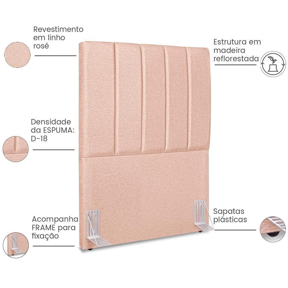Cabeceira Solteiro 90cm Allia Linho Rose Rm Rose - 5
