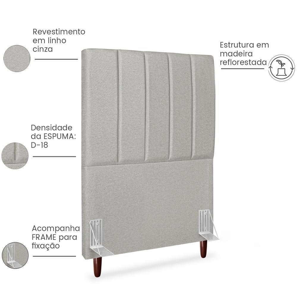 Cabeceira Solteiro 90cm Arlla Linho Cinza Rm Cinza - 5