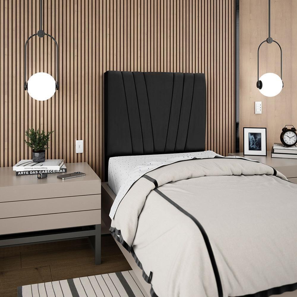 Cabeceira Solteiro 90cm Bell Suede Preto Rm Preto - 2