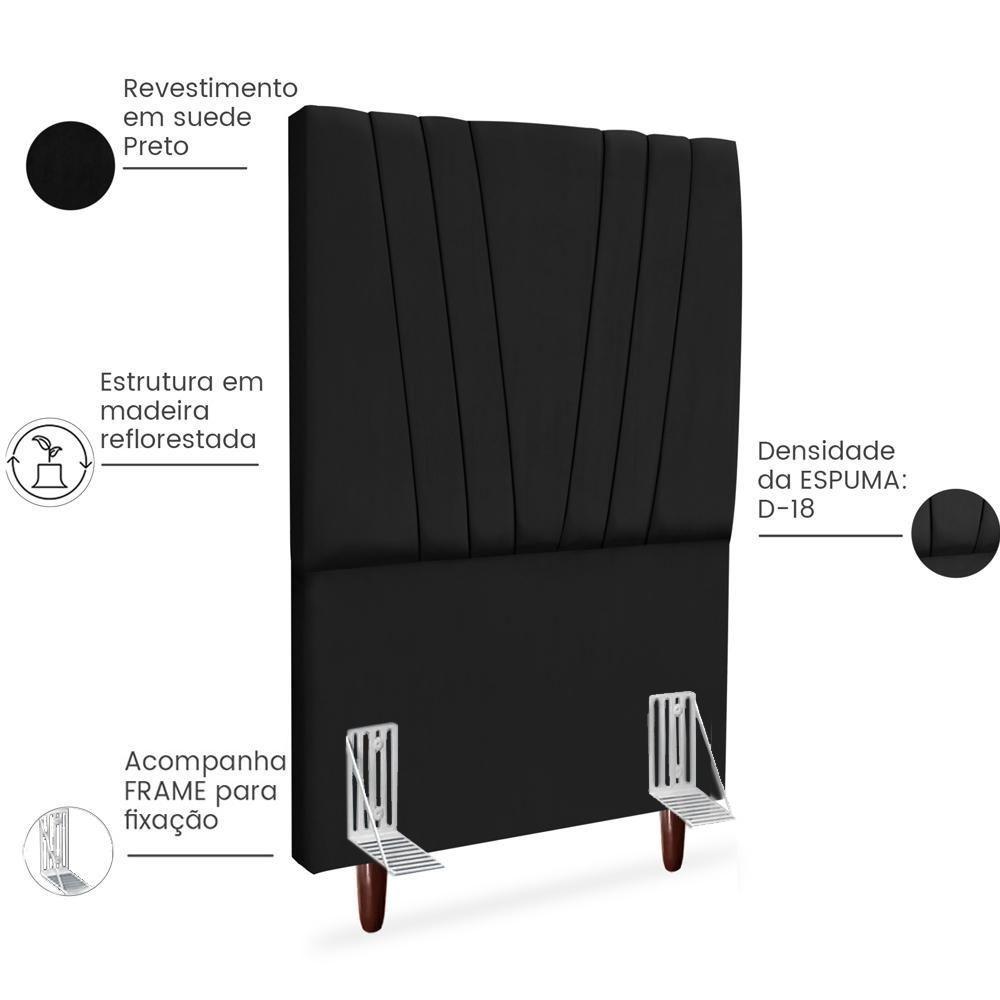 Cabeceira Solteiro 90cm Bell Suede Preto Rm Preto - 5