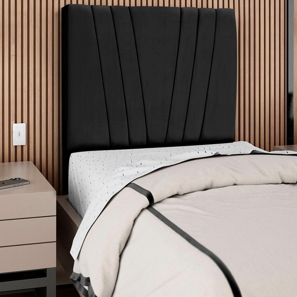Cabeceira Solteiro 90cm Bell Suede Preto Rm Preto - 6