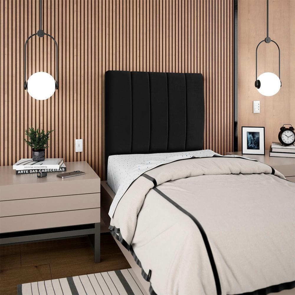Cabeceira Solteiro 90cm Allia Suede Preto Rm Preto - 2
