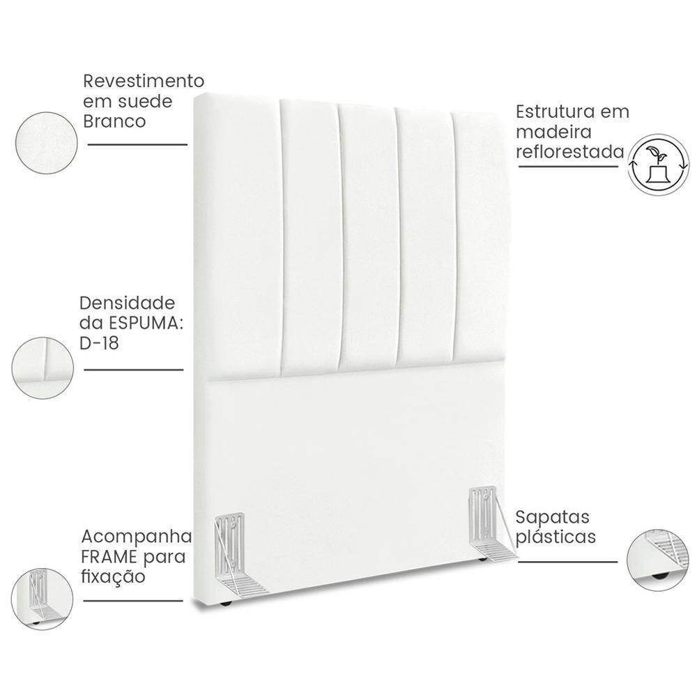 Cabeceira Solteiro 90cm Allia Suede Branco Rm Branco - 5