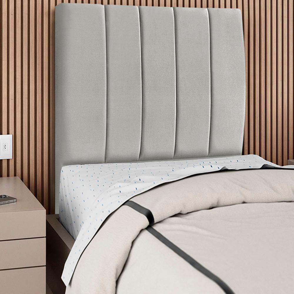 Cabeceira Solteiro 90cm Allia Suede Cinza Claro Rm Cinza Claro - 6