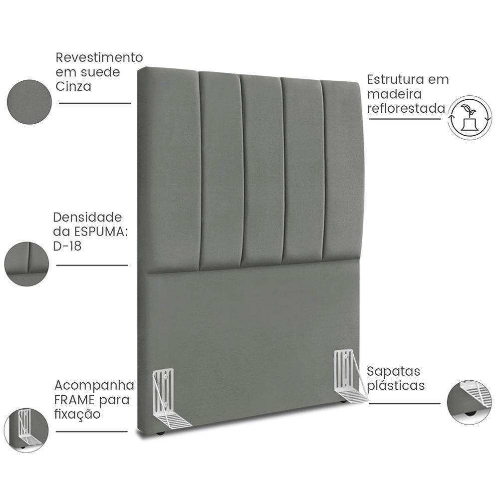 Cabeceira Solteiro 90cm Allia Suede Cinza Rm Cinza - 5