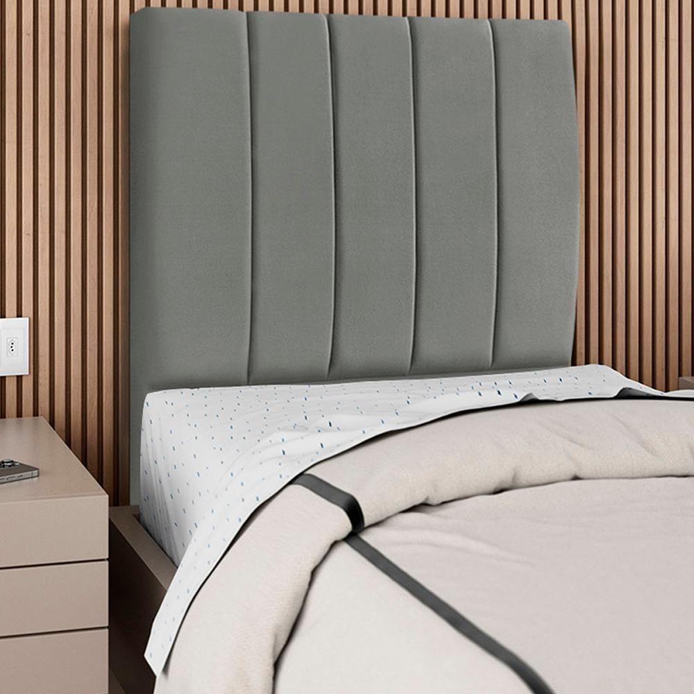 Cabeceira Solteiro 90cm Allia Suede Cinza Rm Cinza - 6