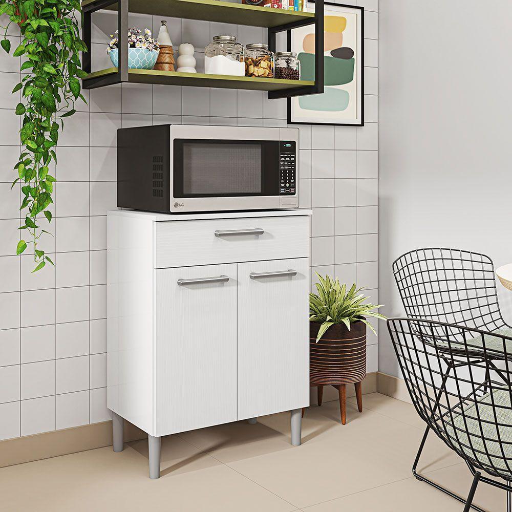Balcão Multiuso Para Forno Microondas 2 Portas E 1 Gaveta Diamond Branco - Pallazio - 3