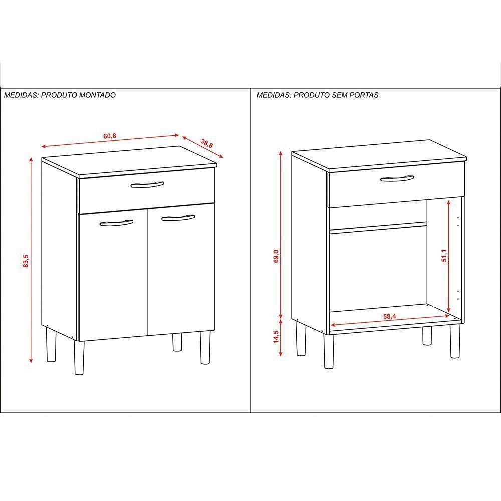 Balcão Multiuso Para Forno Microondas 2 Portas E 1 Gaveta Diamond Branco - Pallazio - 4