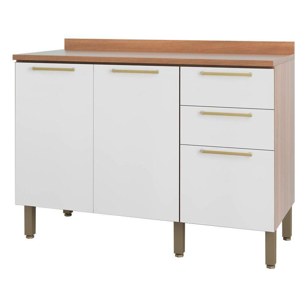 Balcão 120cm Sálvia 2 Portas 3 Gavetas Com Tampo 908103 Branco E Freijó - 1