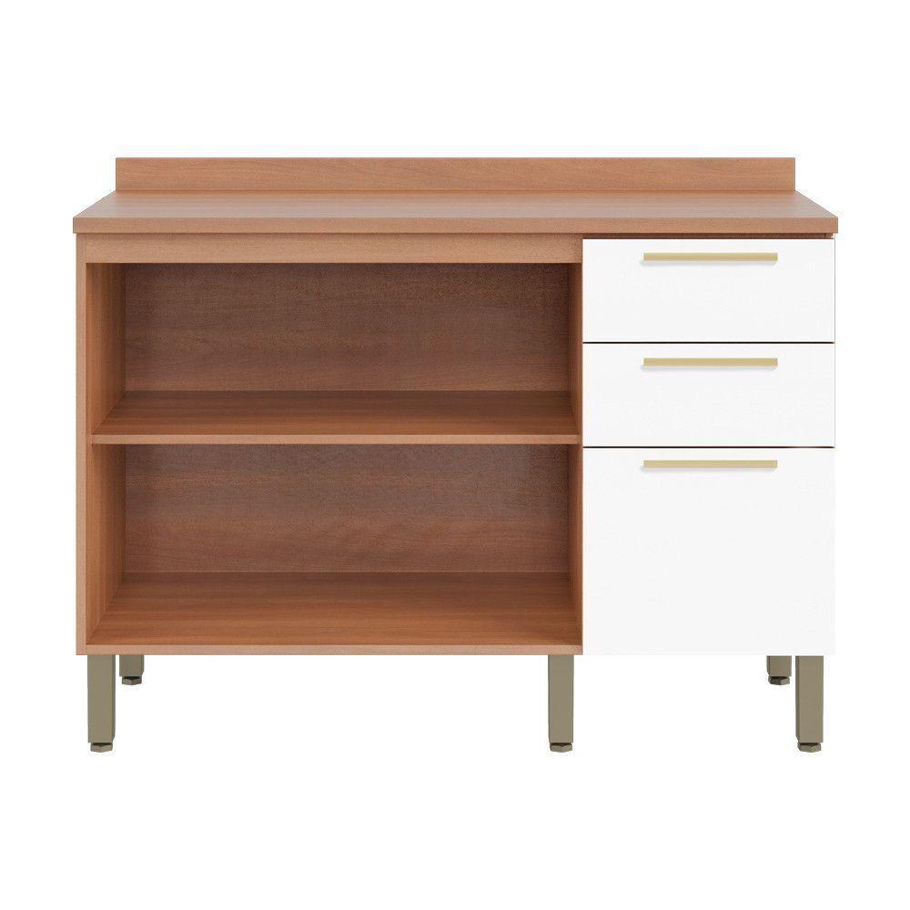 Balcão 120cm Sálvia 2 Portas 3 Gavetas Com Tampo 908103 Branco E Freijó - 7