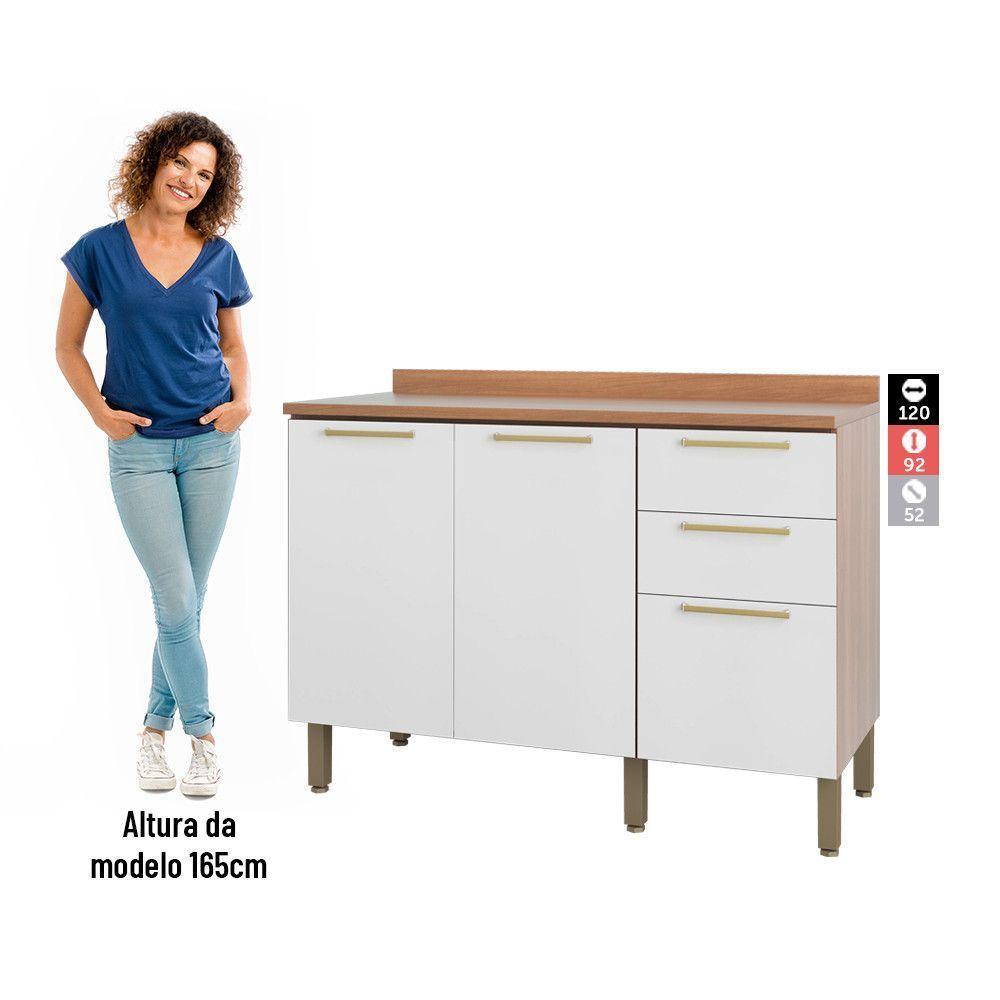 Balcão 120cm Sálvia 2 Portas 3 Gavetas Com Tampo 908103 Branco E Freijó - 8
