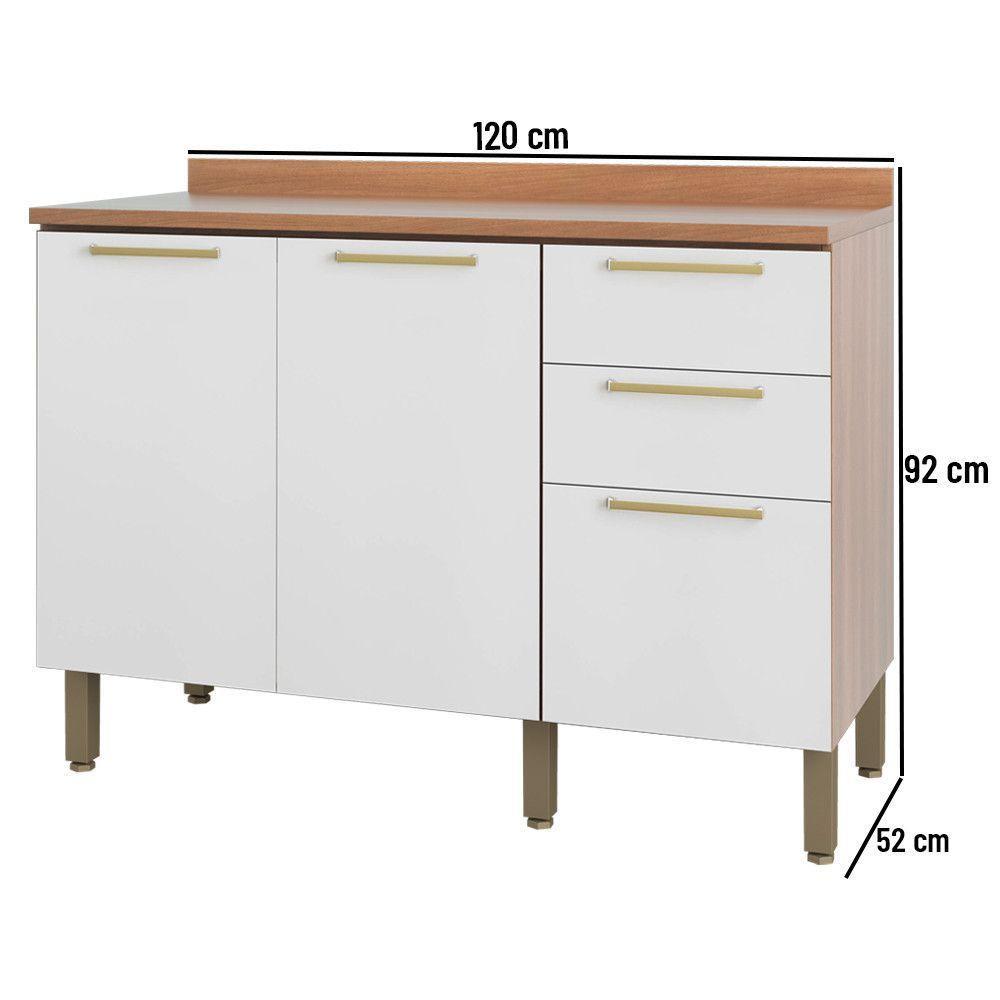 Balcão 120cm Sálvia 2 Portas 3 Gavetas Com Tampo 908103 Branco E Freijó - 10