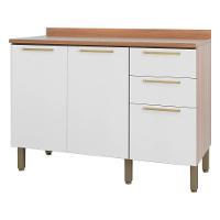 Balcão 120cm Sálvia 2 Portas 3 Gavetas Com Tampo 908103 Branco E Freijó - 1