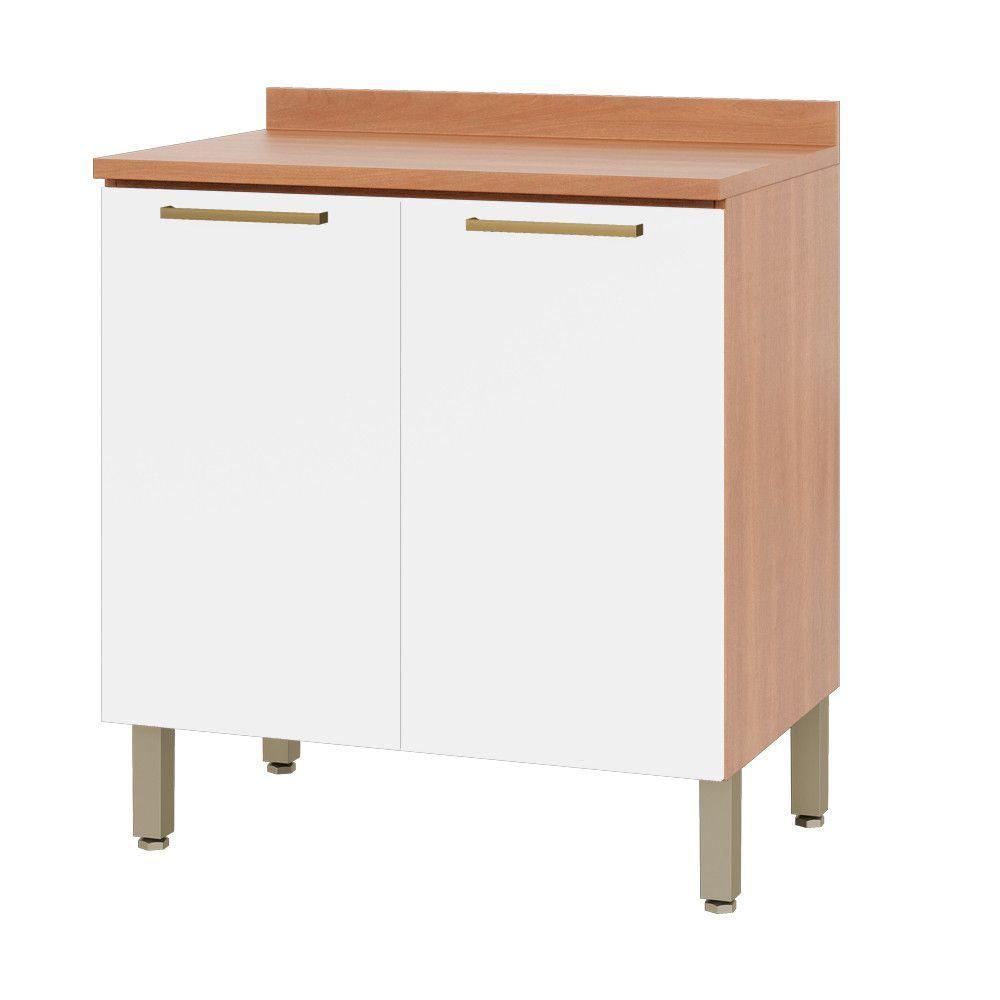 Balcão 80cm Sálvia 2 Portas Com Tampo 908101 Telasul Branco E Freijó - 1