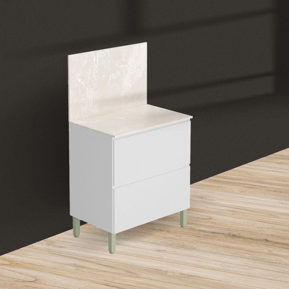 Balcão 80cm Art 1 Porta 1 Gaveta Com Tampo E Painel 3021 Branco E ártico - 2