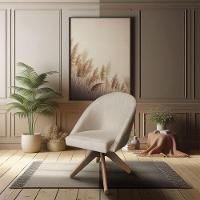 Poltrona Cadeira Giratória Bela Suede Base De Madeira - Pallazio Bege - 2