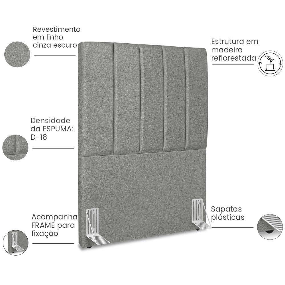 Cabeceira Solteiro 90cm Allia Linho Cinza Escuro Rm Cinza Escuro - 5