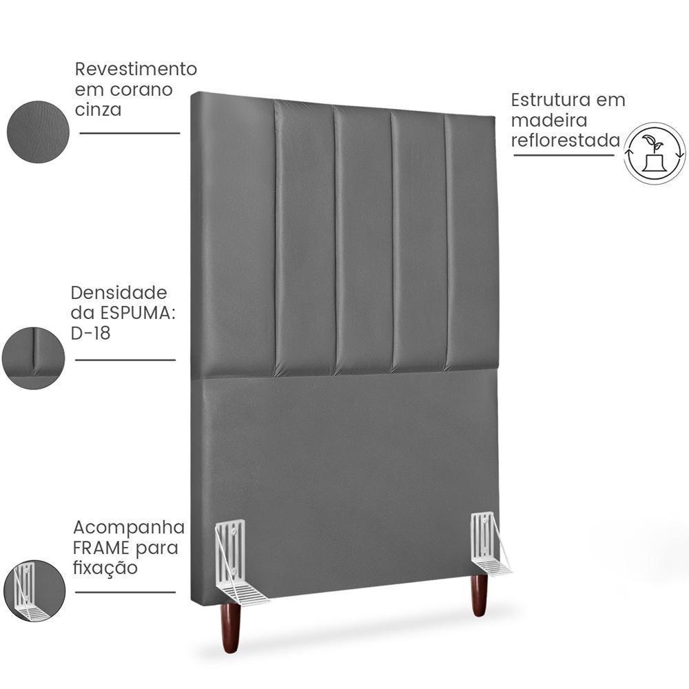 Cabeceira Solteiro 90cm Arlla Corano Cinza Rm Cinza - 5