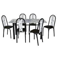 Conjunto De Mesa Michelly Com 06 Cadeiras 150x75cm Moura Preto Com Branco Floral - 1
