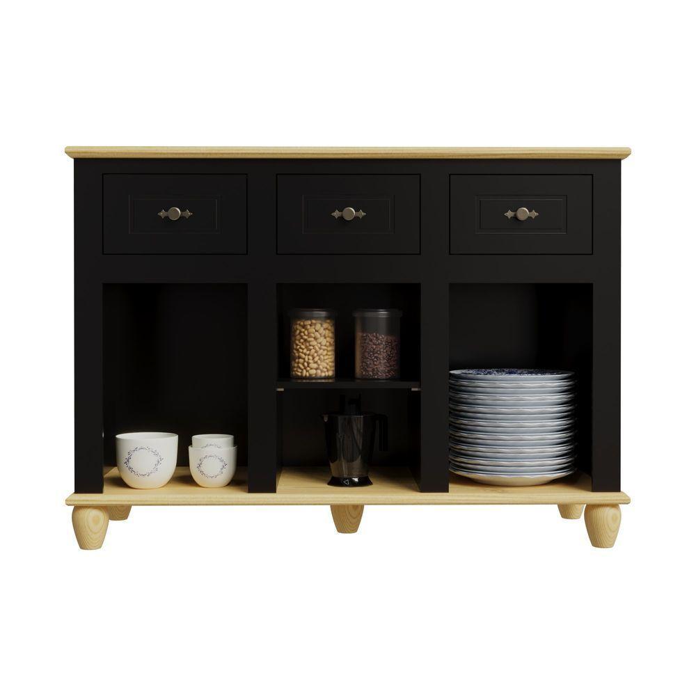 Balcão Buffet Retrô 3 Portas 3 Gavetas Preto/ Marfim - 3