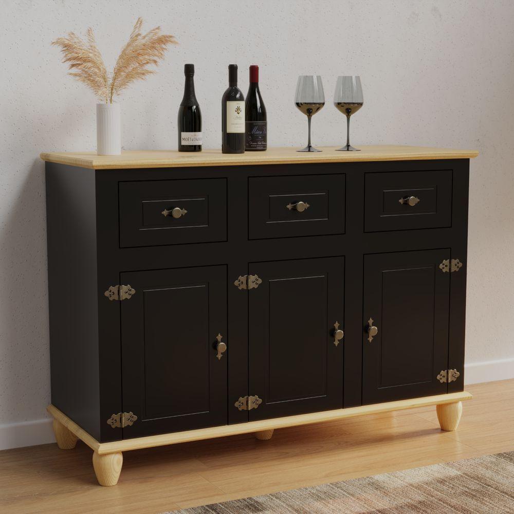 Balcão Buffet Retrô 3 Portas 3 Gavetas Preto/ Marfim - 5