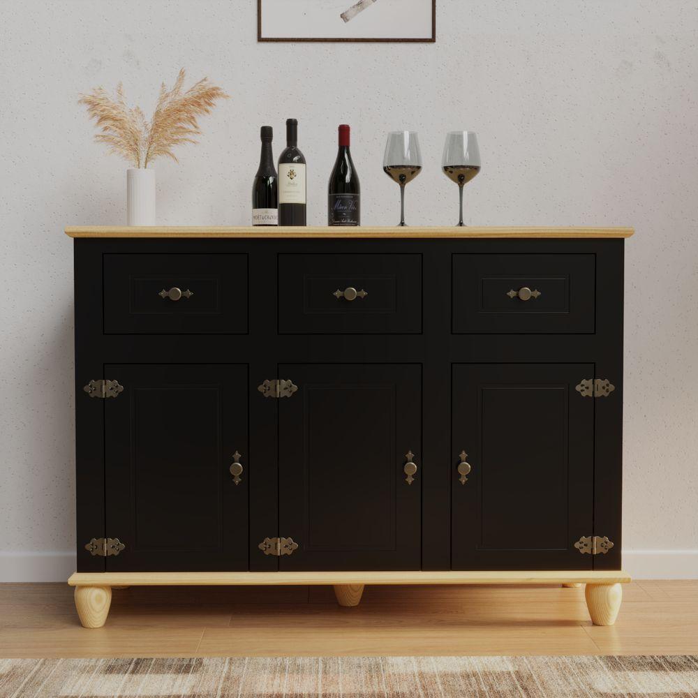 Balcão Buffet Retrô 3 Portas 3 Gavetas Preto/ Marfim - 6