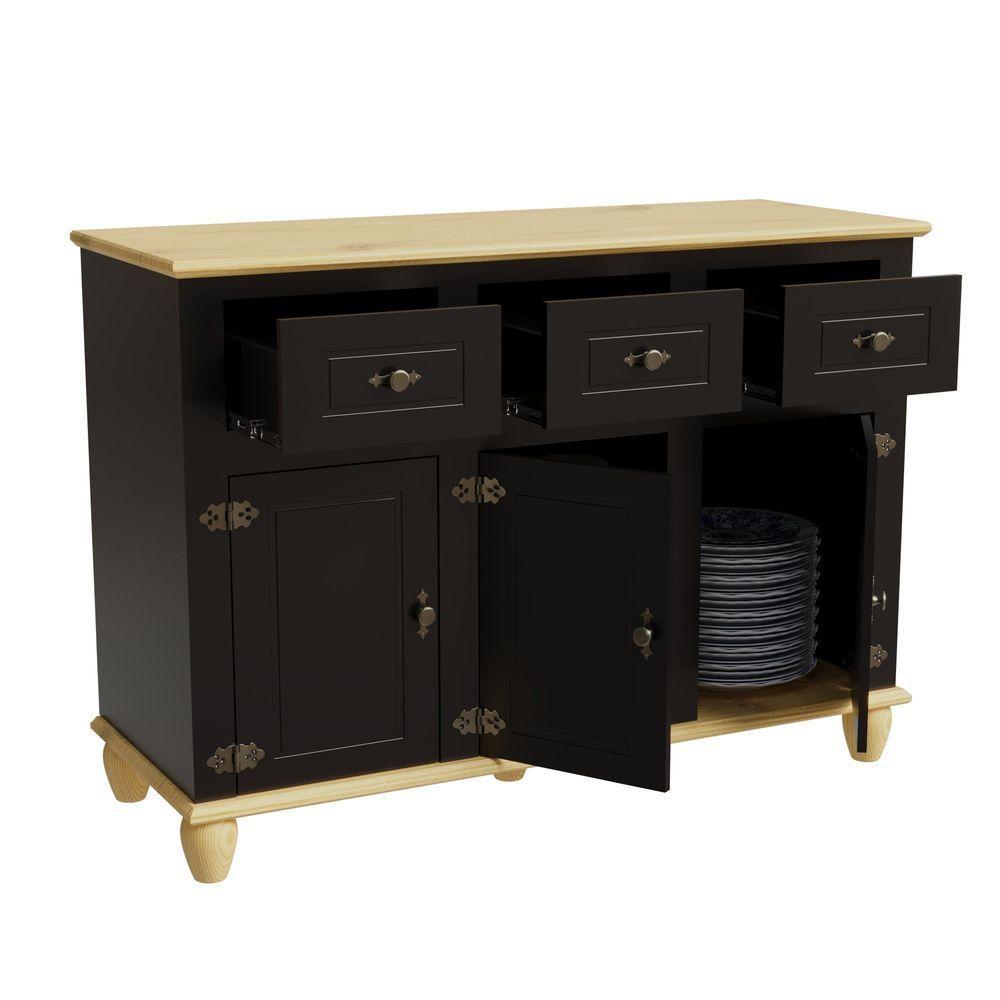 Balcão Buffet Retrô 3 Portas 3 Gavetas Preto/ Marfim - 7