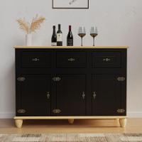 Balcão Buffet Retrô 3 Portas 3 Gavetas Preto/ Marfim - 6