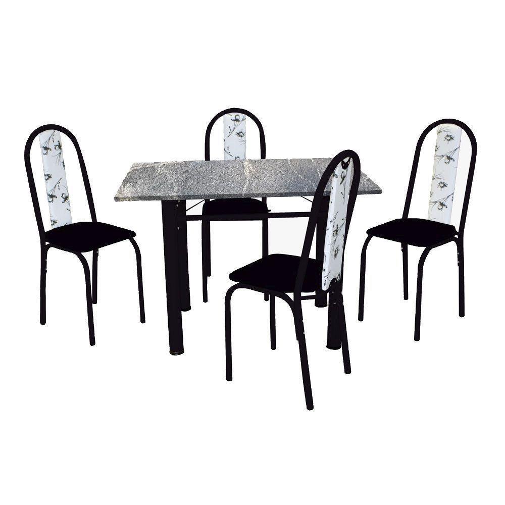 Conjunto De Mesa Michelly Com 04 Cadeiras 110x75cm Moura Preto Com Branco Floral - 1