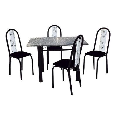 Conjunto De Mesa Michelly Com 04 Cadeiras 110x75cm Moura Preto Com Branco Floral