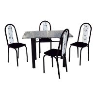 Conjunto De Mesa Michelly Com 04 Cadeiras 110x75cm Moura Preto Com Branco Floral - 1