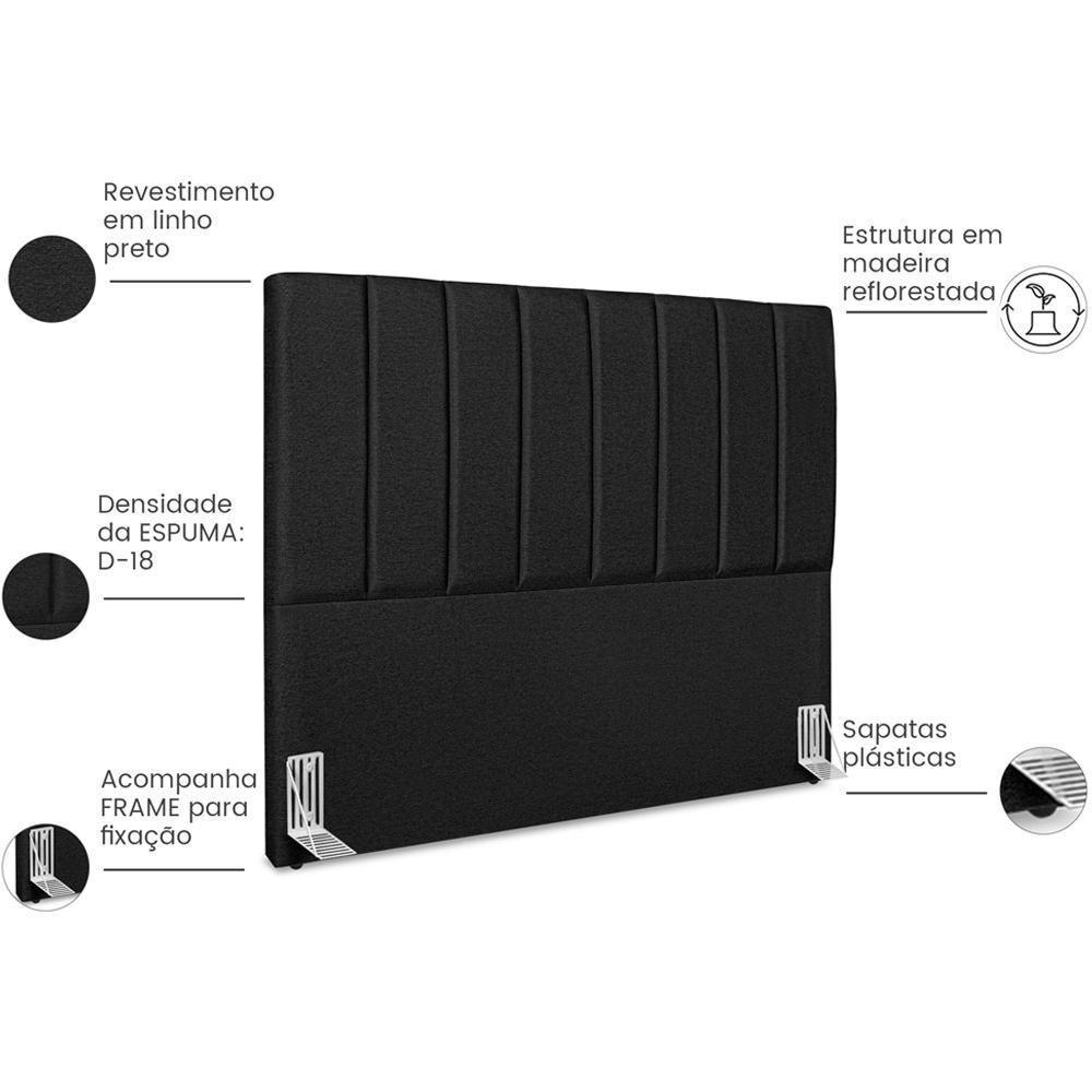 Cabeceira Casal 140cm Allia Linho Preto Rm Preto - 5