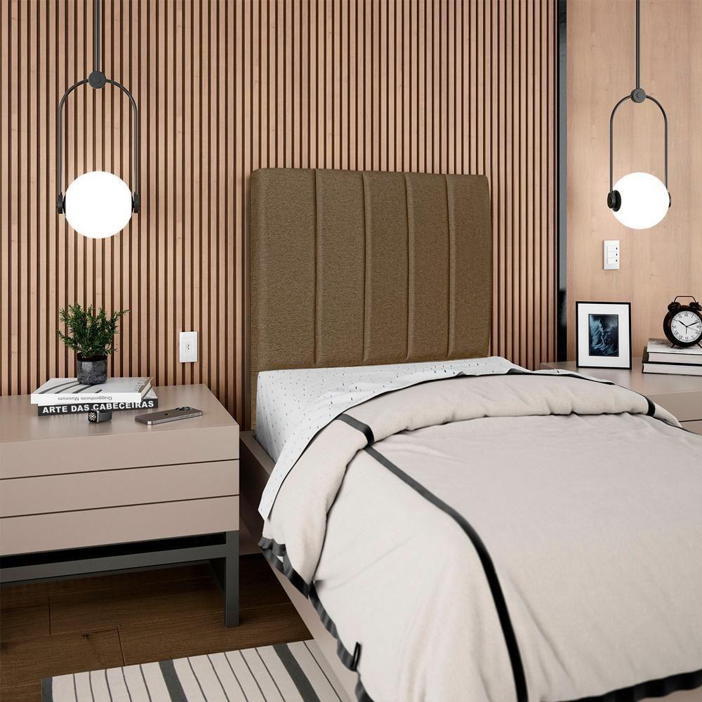 Cabeceira Solteiro 90cm Allia Linho Marrom Rm Marrom - 2