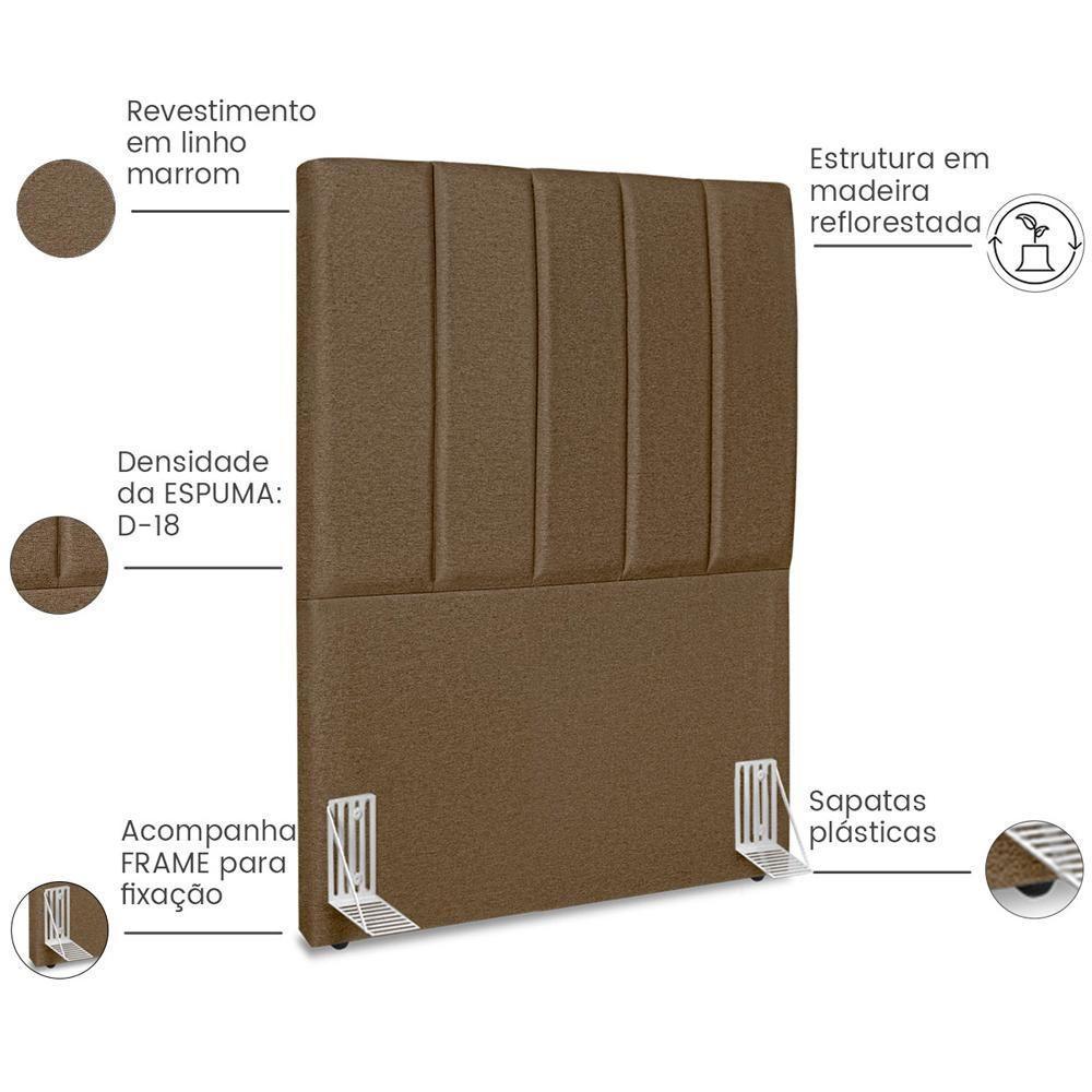 Cabeceira Solteiro 90cm Allia Linho Marrom Rm Marrom - 5
