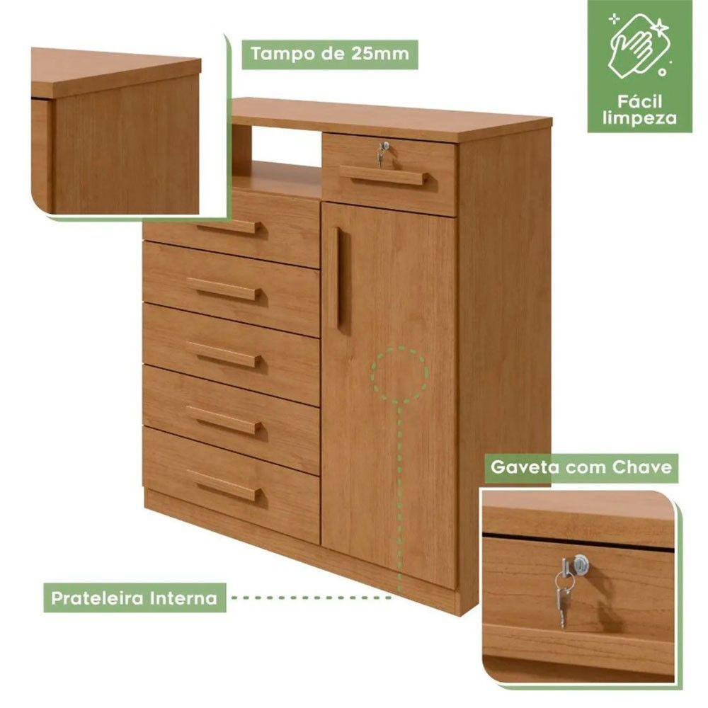 Cômoda Da Vinci 6 Gavetas E 1 Porta Lopas Amendoa Clean - 2