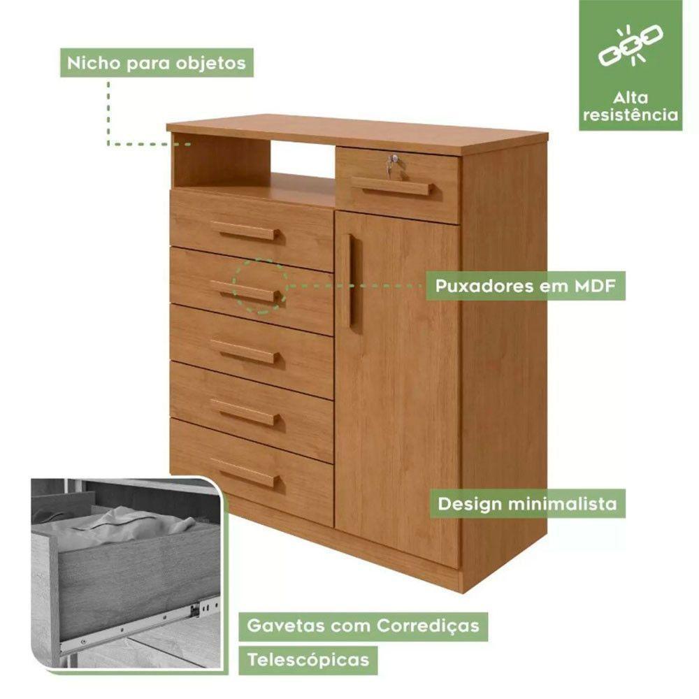 Cômoda Da Vinci 6 Gavetas E 1 Porta Lopas Amendoa Clean - 4