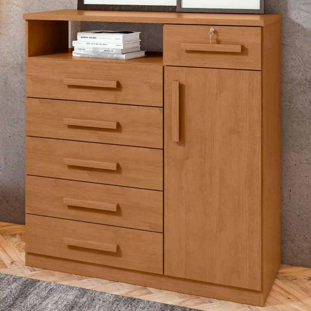 Cômoda Da Vinci 6 Gavetas E 1 Porta Lopas Amendoa Clean - 5
