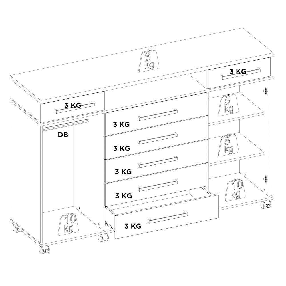 Cômoda London 7 Gavetas 2 Portas Com Rodízios 7130 Demóbile Amêndola Touch - 4