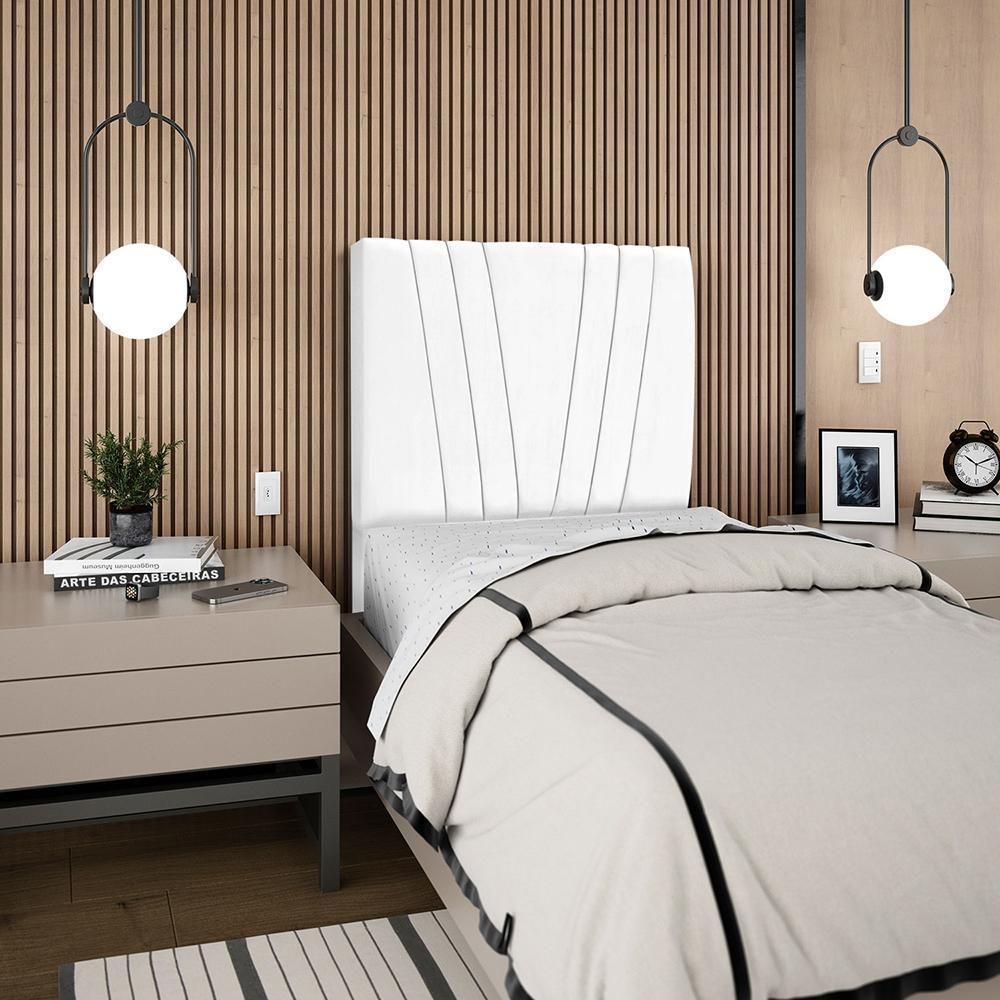 Cabeceira Solteiro 90cm Bell Suede Branco Rm Branco - 2