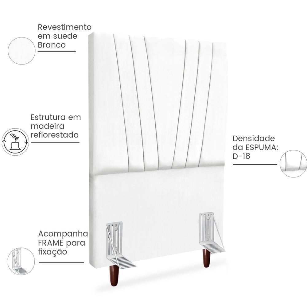 Cabeceira Solteiro 90cm Bell Suede Branco Rm Branco - 5