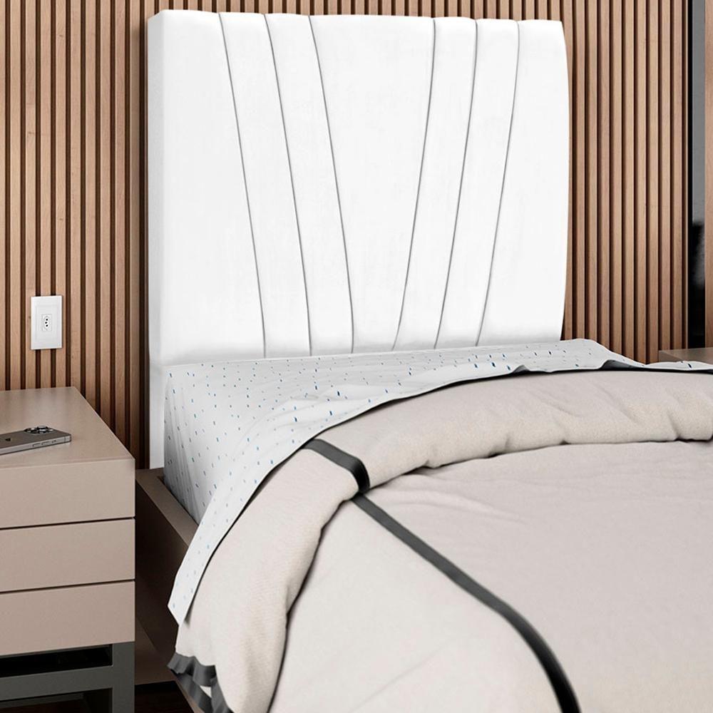 Cabeceira Solteiro 90cm Bell Suede Branco Rm Branco - 6