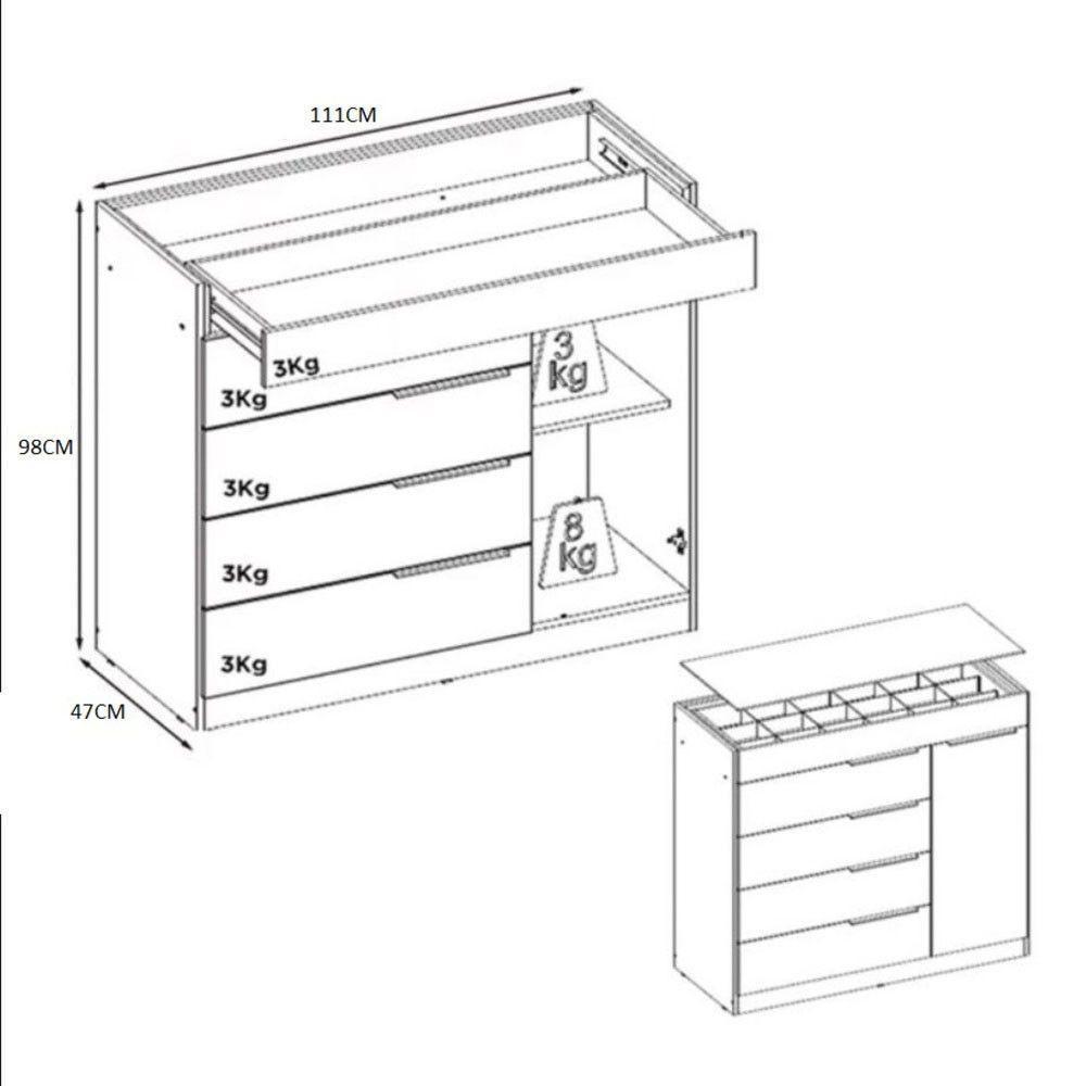 Cômoda Lume 1 Porta E 5 Gavetas Com Porta Jóia D5130 Amêndola Touch - 5