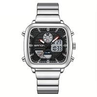Relógio Esportivo De Movimento Duplo Sanda, à Prova D'água E Com Luz Noturna Prateado Preto A - 1