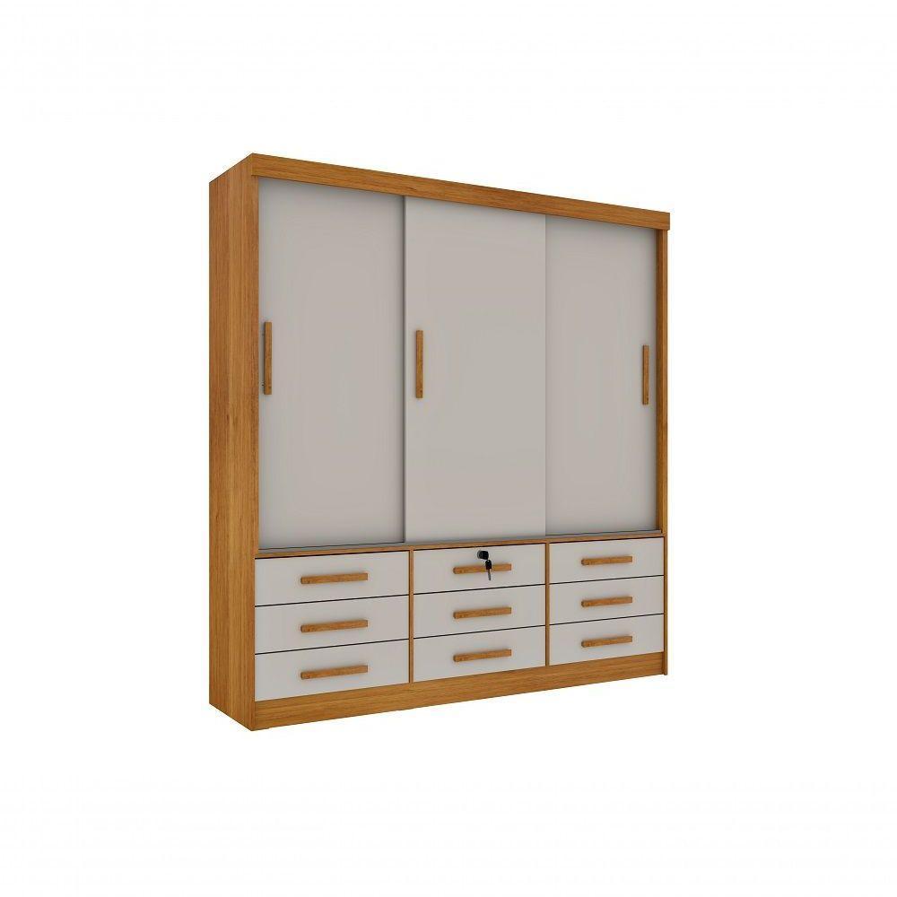 Guarda Roupa Casal Chicago 3 Portas 9 Gavetas S/Espelho Tcil Cinamomo/Off White - 1