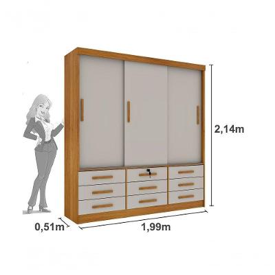 Guarda Roupa Casal Chicago 3 Portas 9 Gavetas Cinamomo-Off White MDP Tcil Móveis