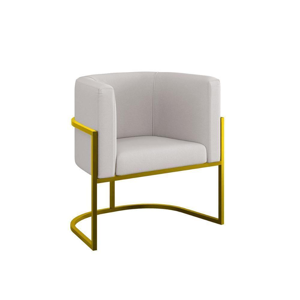 Cadeira Poltrona Lua Moderna Veludo Base De Metal Dourado Bege - 1