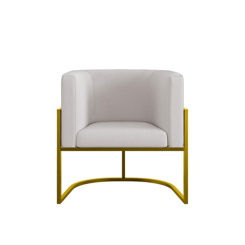 Cadeira Poltrona Lua Moderna Veludo Base De Metal Dourado Bege - 3