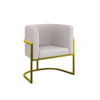 Cadeira Poltrona Lua Moderna Veludo Base De Metal Dourado Bege - 1