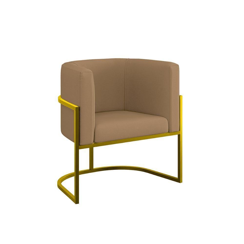 Cadeira Poltrona Lua Moderna Veludo Base De Metal Dourado Capuccino - 1